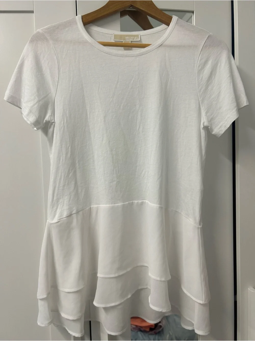 Michael Kors White Short Sleeve Layered Peplum Tunic